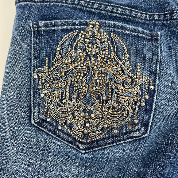Express (6) Stella Bootcut Jeans (30x29) Shirt Dark Wash Low Rise Crystal Stud - Picture 7 of 13
